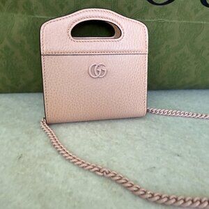 Gucci 701074‎ Leather Double GG Perfect Pink Shoulder Chain Wallet Bag